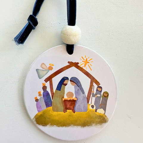 Nativity Watercolor Ceramic Ornament