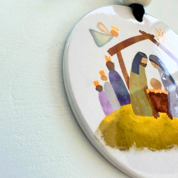 Nativity Watercolor Ceramic Ornament