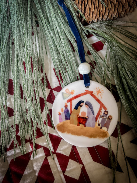 Nativity Watercolor Ceramic Ornament
