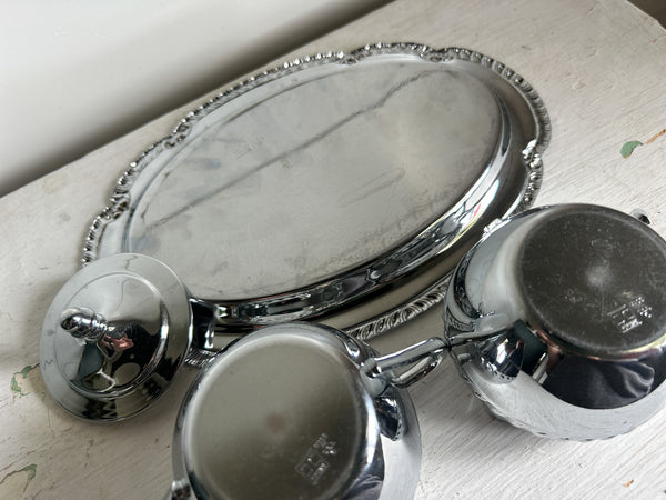 Vintage Irving ware Silver Chrome plated Sugar +  creamer set