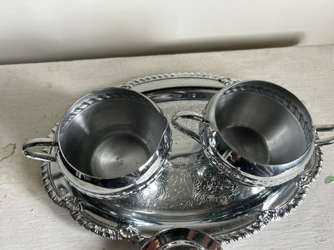 Vintage Irving ware Silver Chrome plated Sugar +  creamer set