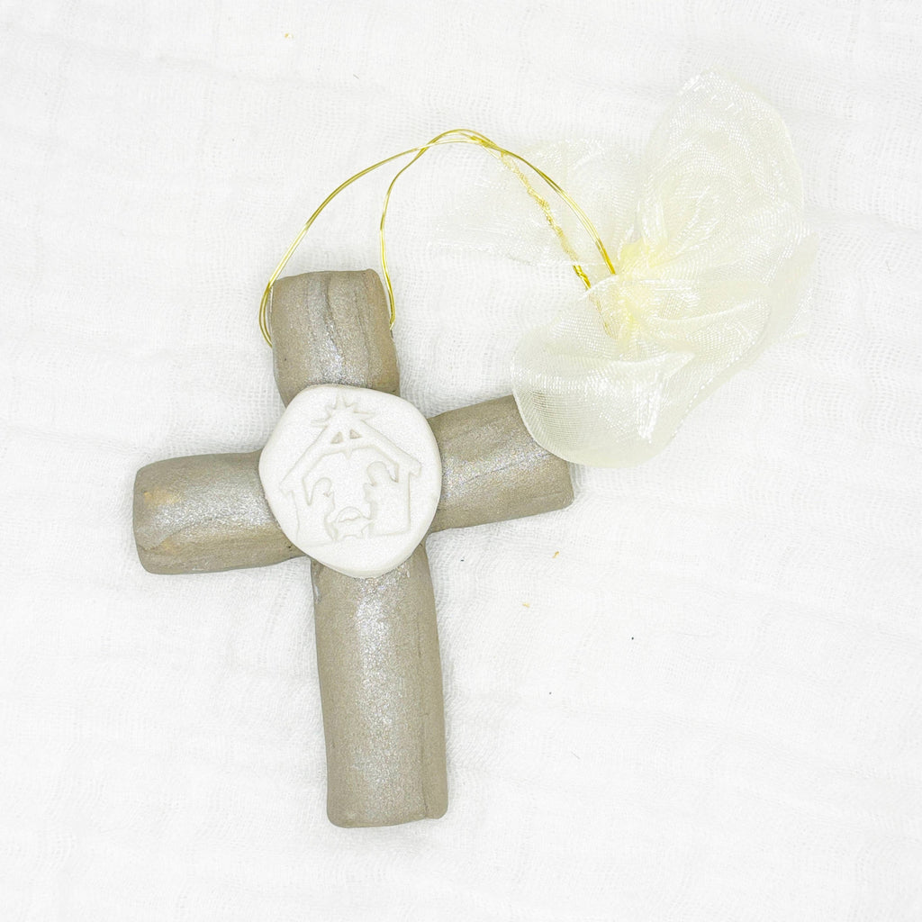 Nativity Prayer Cross Ornament