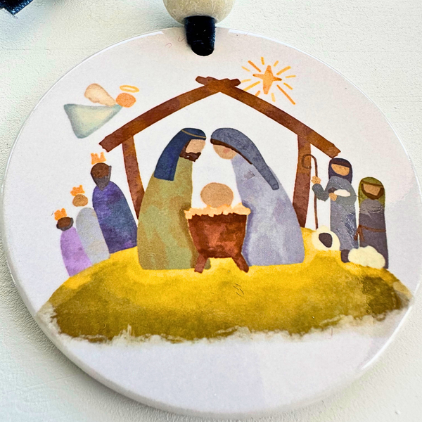 Nativity Watercolor Ceramic Ornament