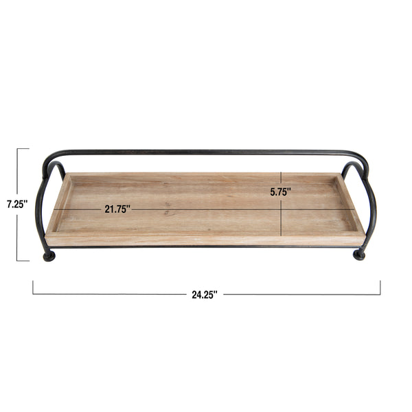 Wood Tray with Metal Stand