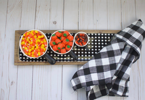 Gingham and Wood Tray