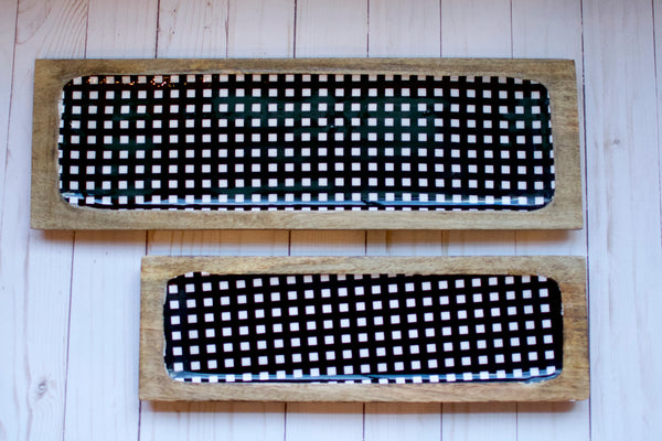 Gingham and Wood Tray